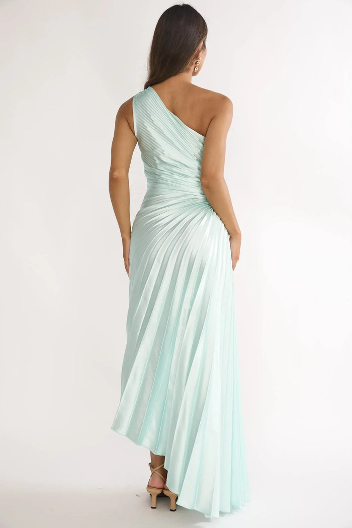 Asymmetrical One Shoulder Floral Accordian Maxi Dress