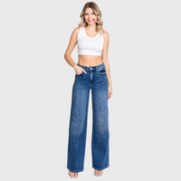 High Rise Comfort Stretch Wide Leg Jeans — Medium Dark Wash