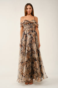 Off-the-shoulder Corset Floral Maxi Dress