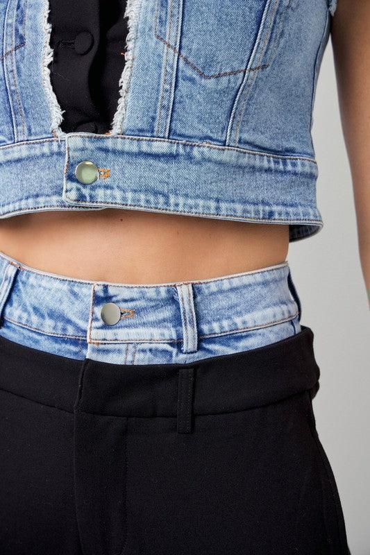 DENIM VEST WITH CARGO PANT TWO TONE SET PRIVILEGE
