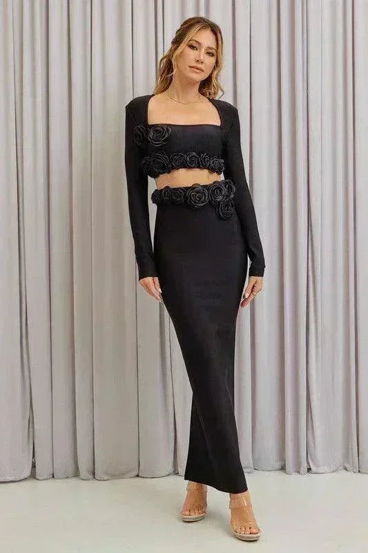 Bandage Rosette Top & Skirt Set PRIVILEGE
