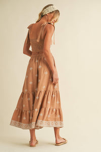 Boho Embroidered Crop Top & Tiered Midi Skirt Set