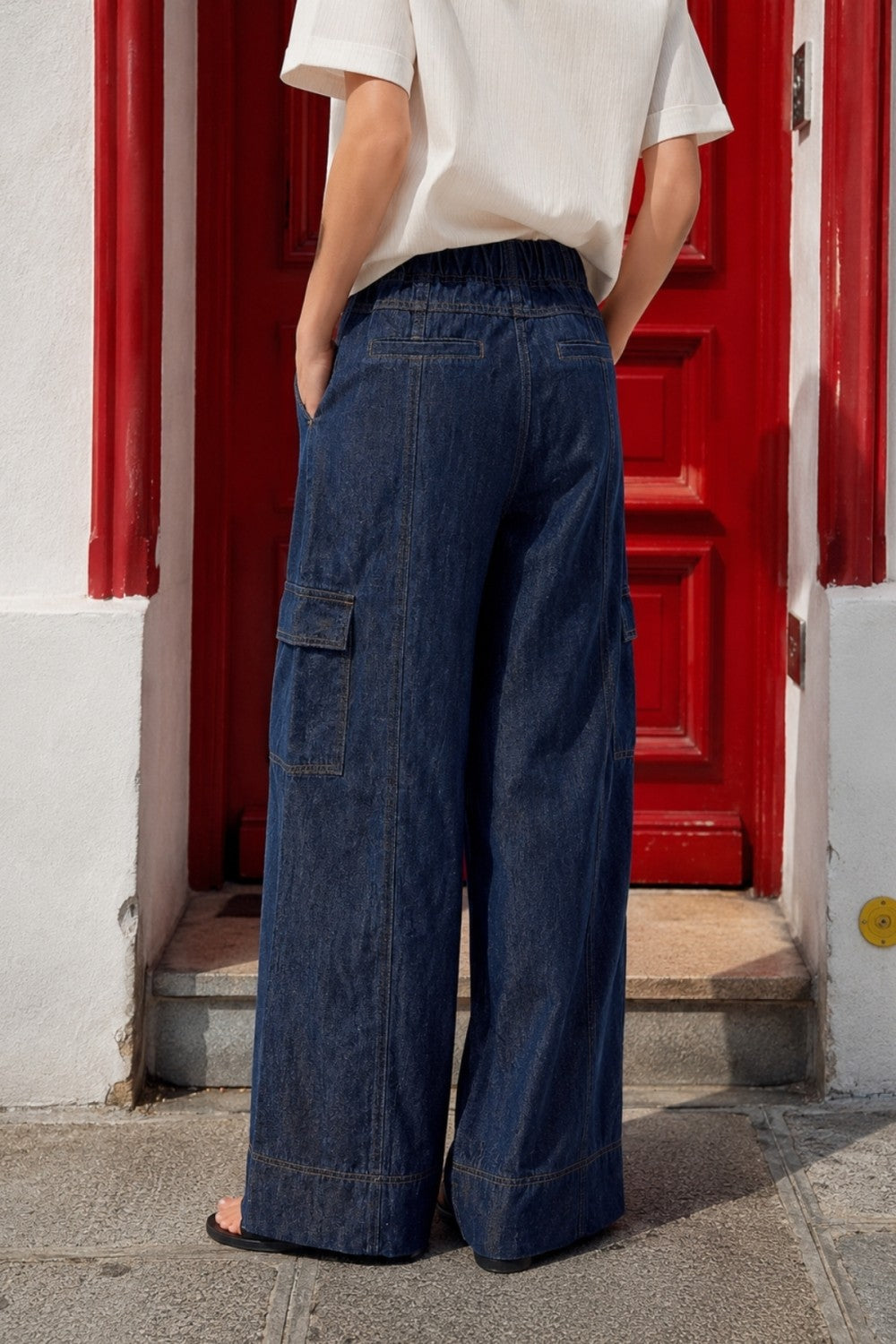 Wide-Leg Cargo Denim Jeans