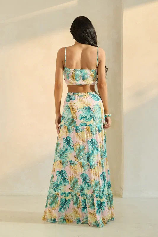 2PC CROP TOP WITH PLAM MAXI SKIRT PRIVILEGE
