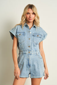 Rhinestone Detailed Denim Romper