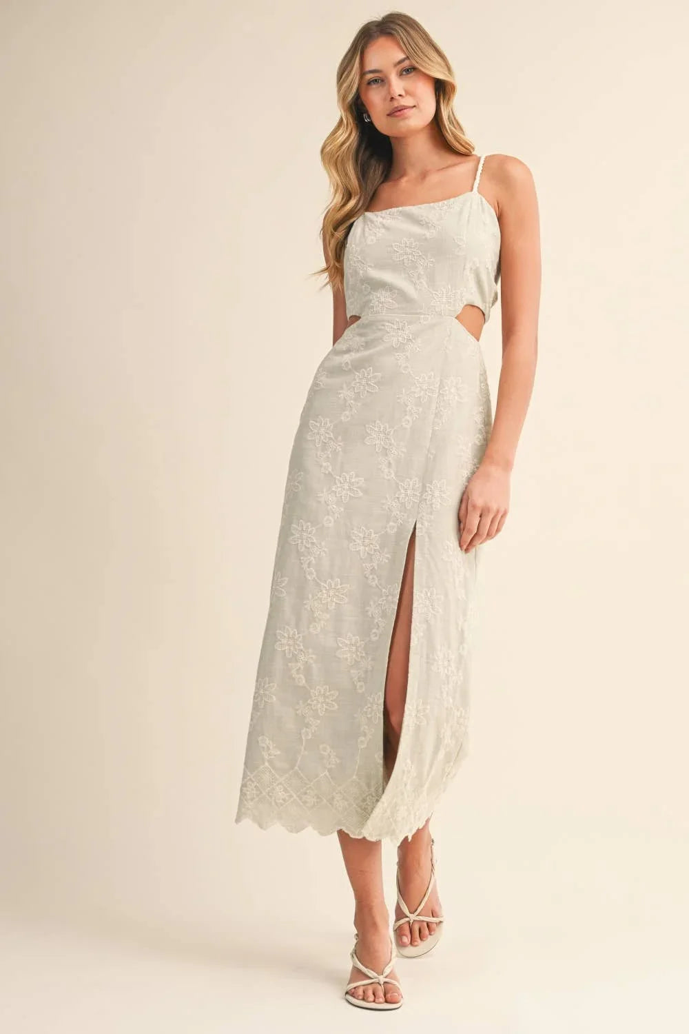 Strap Trim Midi Dress with Cut-Out Waist & Open Back