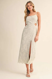Strap Trim Midi Dress with Cut-Out Waist & Open Back