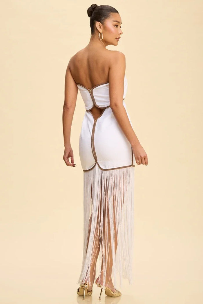Fringe Linen Midi Dress