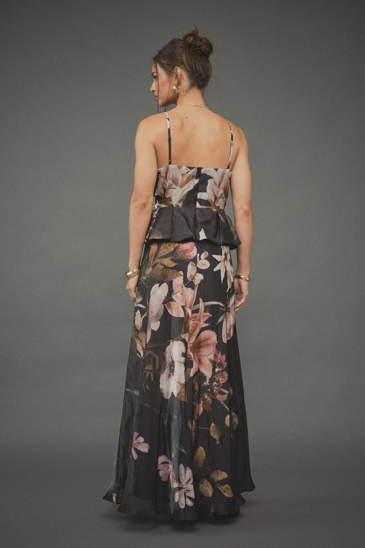 Isabella Black Floral Rosette Maxi Dress