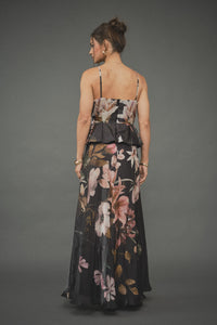 Isabella Black Floral Rosette Maxi Dress