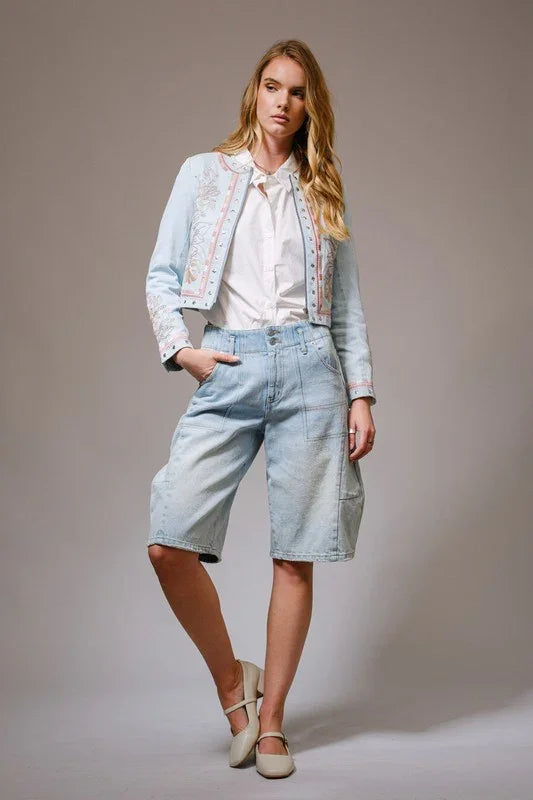 Embroidered Studded Denim Jacket PRIVILEGE