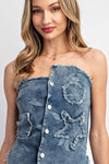 2PC PATCHWORK DENIM SKIRT SET - PRIVILEGE 