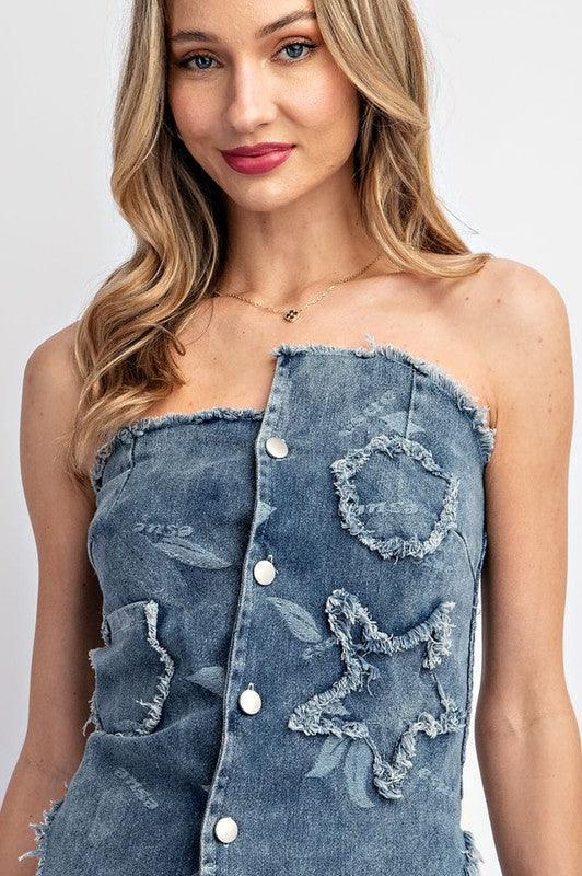 2PC PATCHWORK DENIM SKIRT SET - PRIVILEGE 