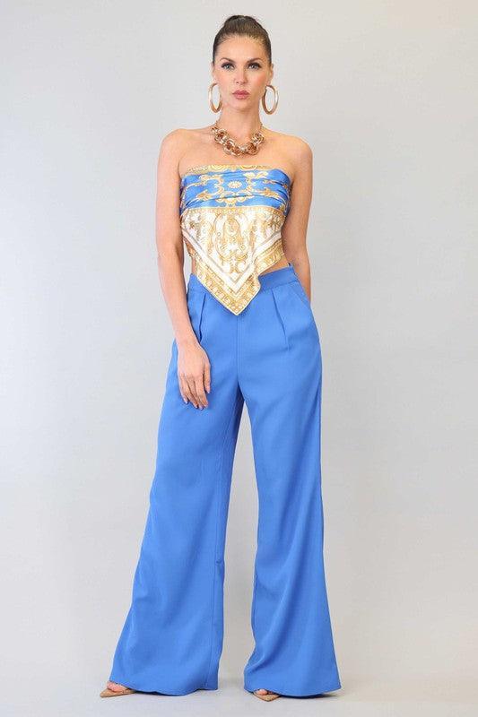PRINTED SCARF TOP AND PANTS SET - PRIVILEGE 