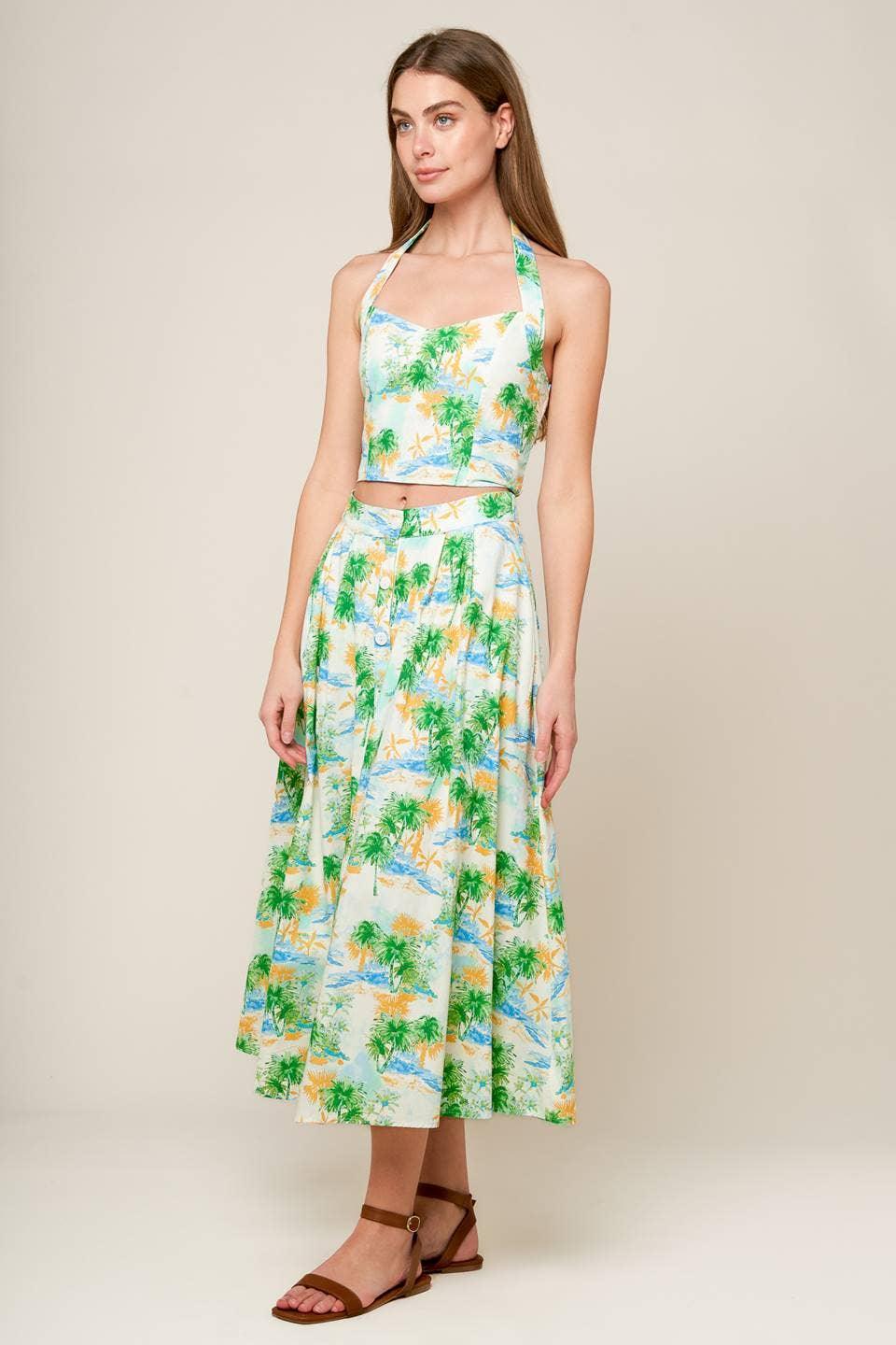 Ivory Green Halter Top & Skirt Set