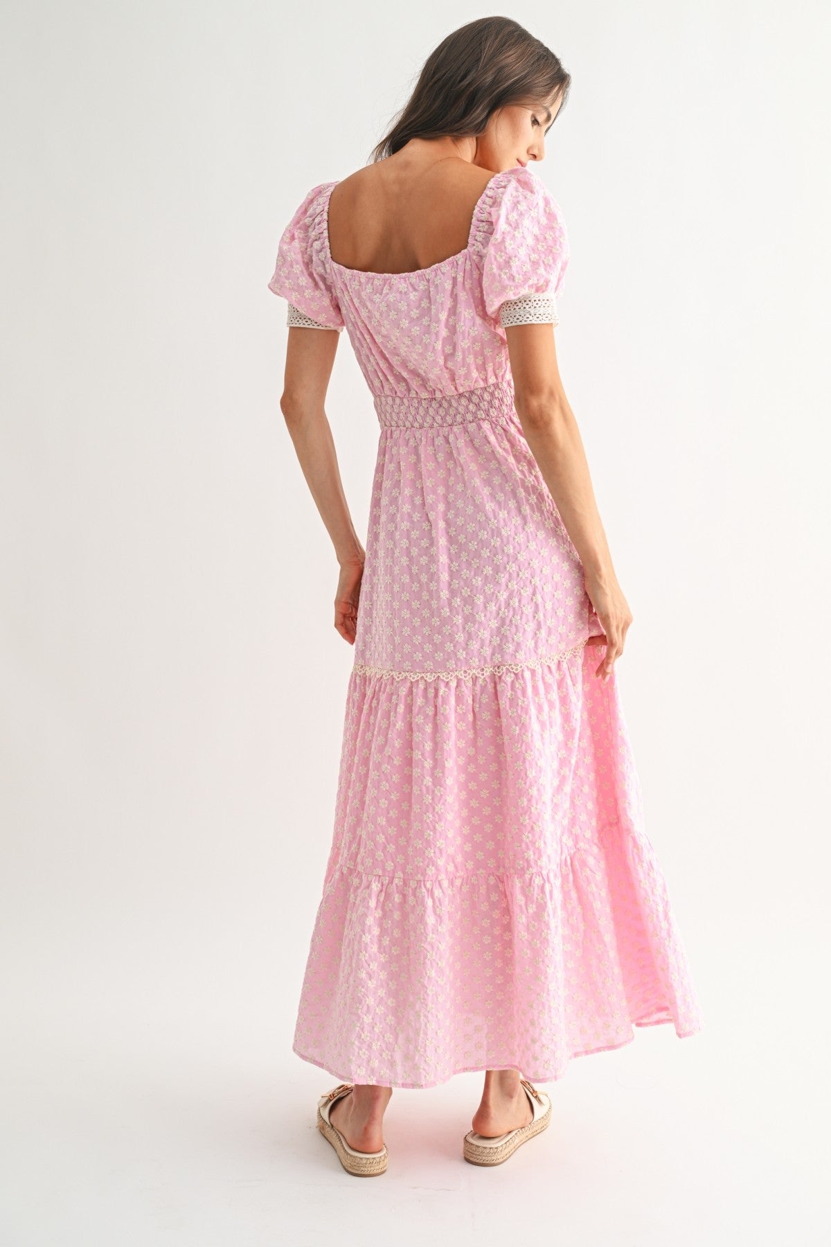Pink Lace-trimmed Maxi Dress