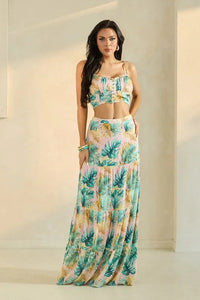 2PC CROP TOP WITH PLAM MAXI SKIRT PRIVILEGE