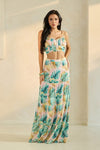 2PC CROP TOP WITH PLAM MAXI SKIRT