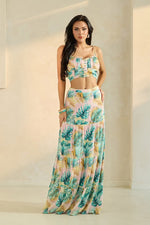 2PC CROP TOP WITH PLAM MAXI SKIRT