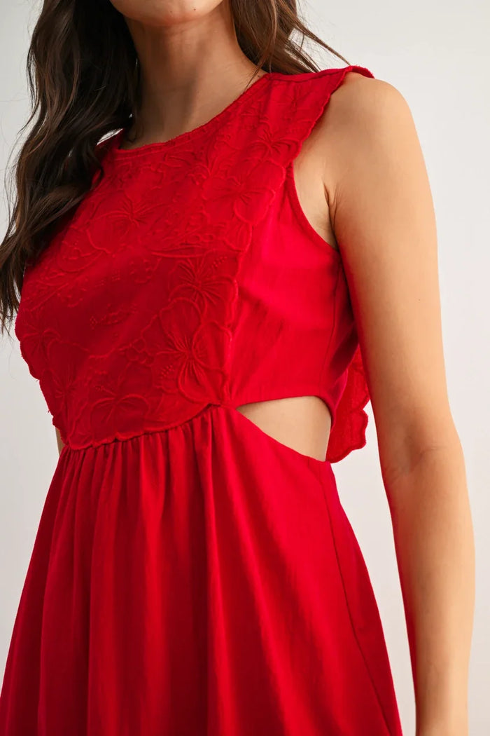 Embroidered Sleeveless Maxi Dress with Cut-Out
