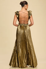 Metallic Pleated Maxi Dress open back