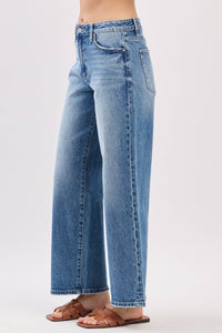 Mid Rise Comfort Relaxed Barrel Wide Leg Jeans
