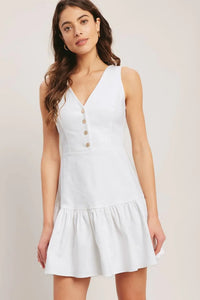 White denim Ruffle Mini Dress