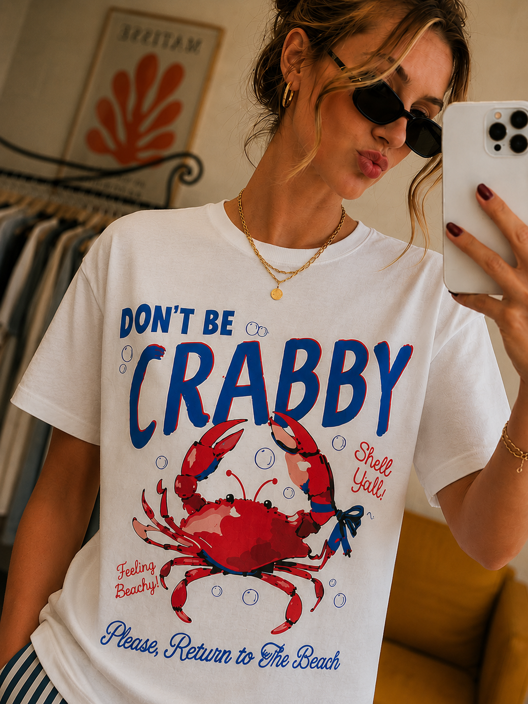 Don't be Crabby White Relaxed T-Shirt