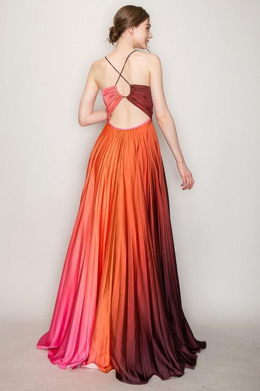 ombre pleated maxi dress satin back cut out Small line mesh skirt creates Colour:Black & White Gingham &Collar Slim Fit Long Daphne
