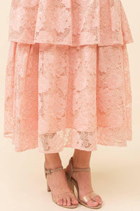 Blush Pink Lace Tiered Midi Dress