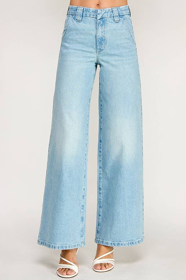 High Rise Trouser Wide Leg Jeans — Light Wash