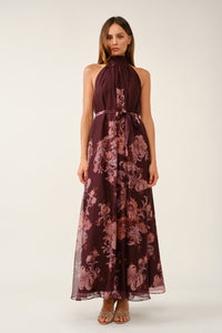 Elegant Floral Mock Halter Maxi Dress