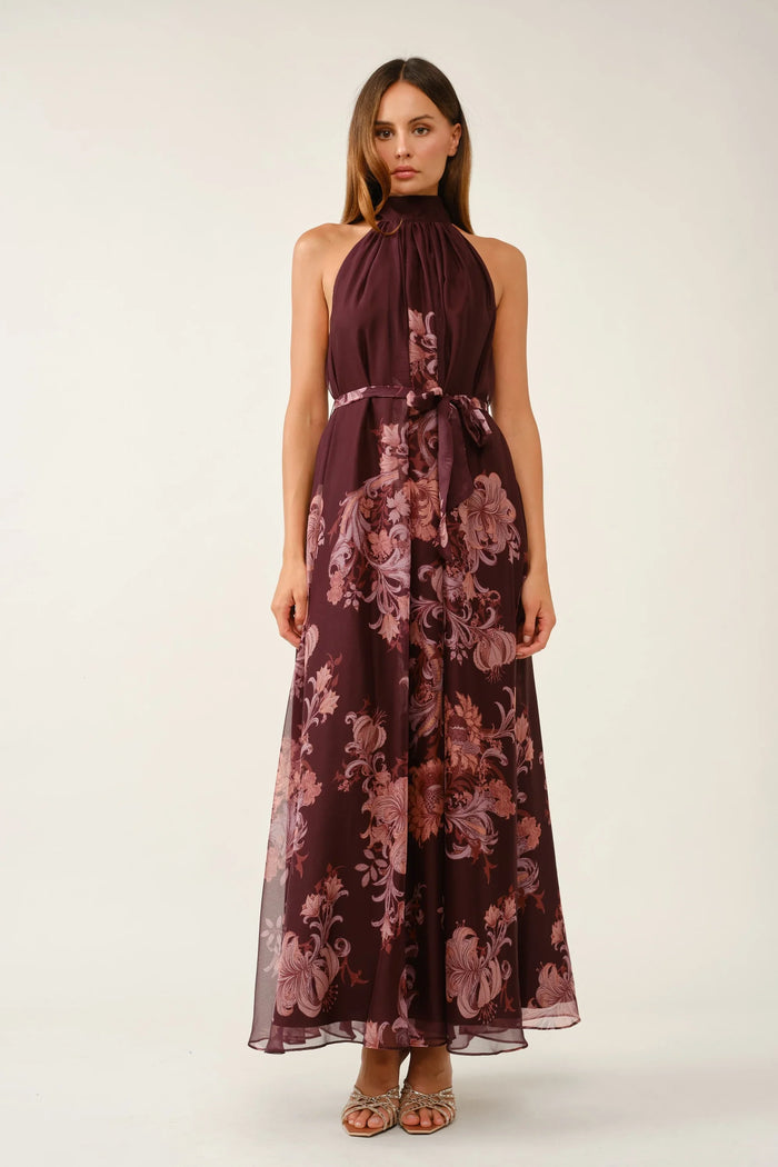 Elegant Floral Mock Halter Maxi Dress