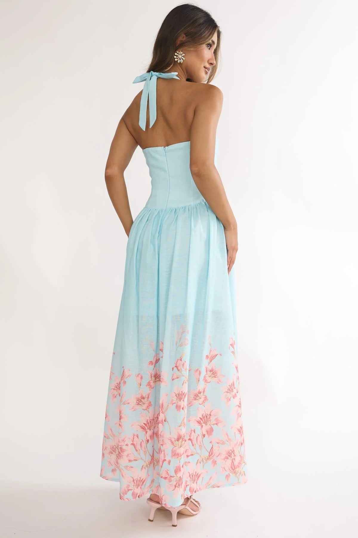 Sweetheart Floral Halter Maxi Dress