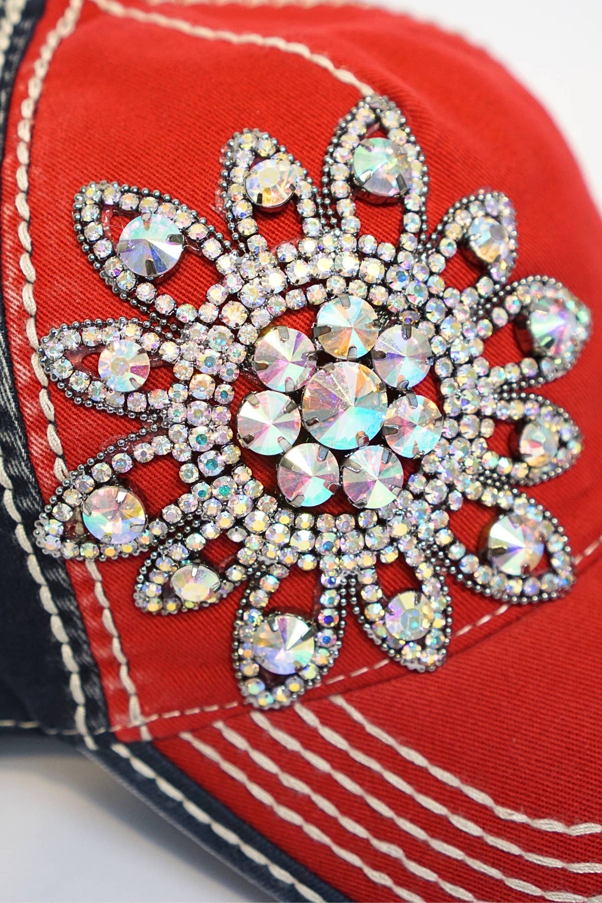 Sunflower Bejeweled Glitz USA Cap – Red White Blue Adjustable