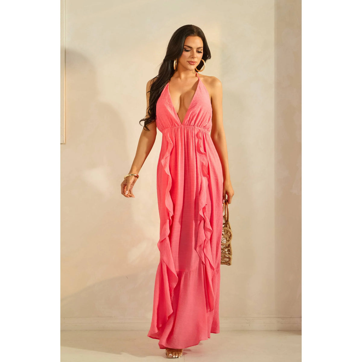 Vertical Ruffled Maxi Dress