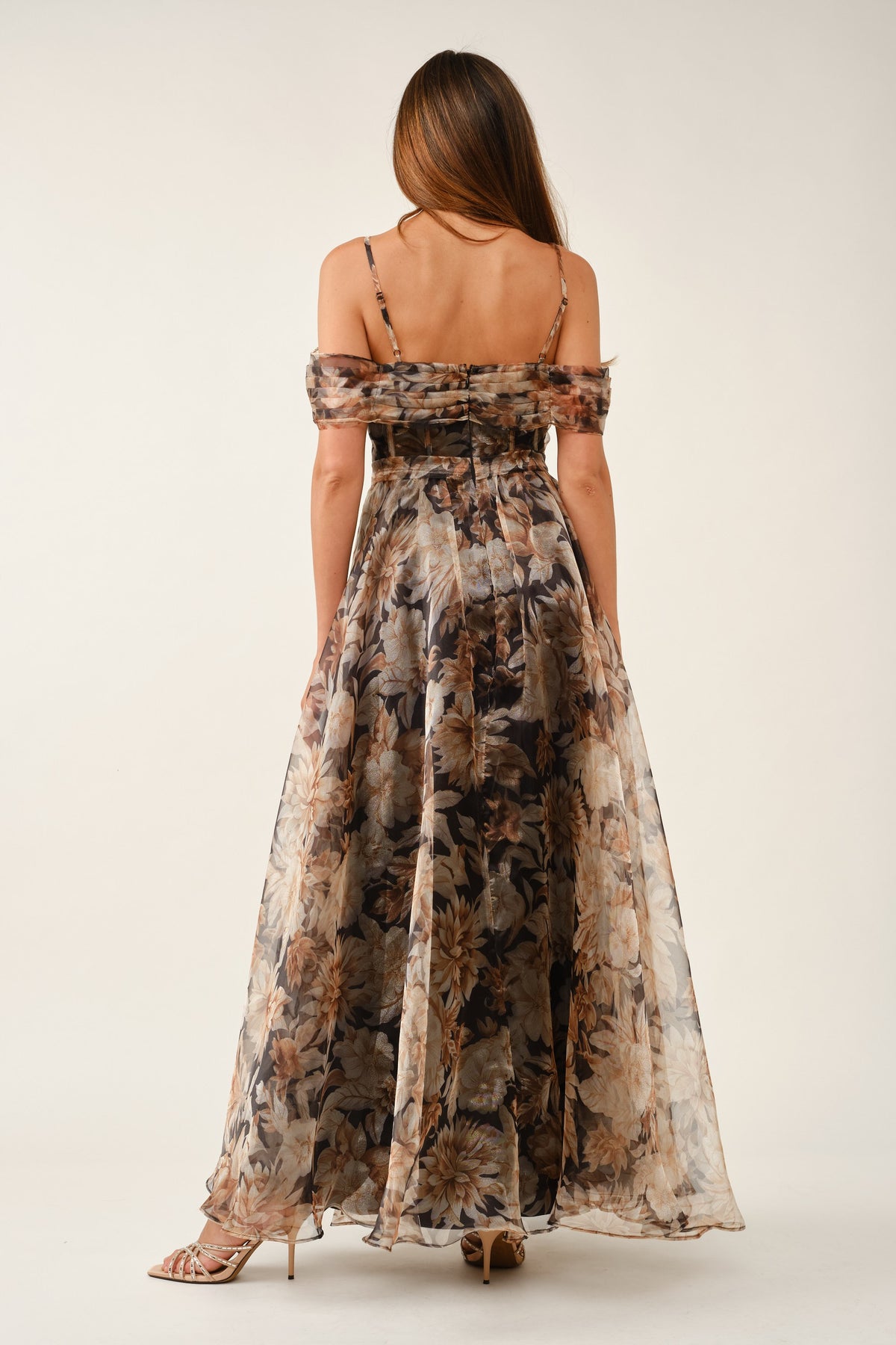Off-the-shoulder Corset Floral Maxi Dress