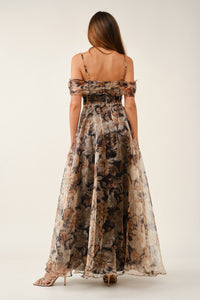Off-the-shoulder Corset Floral Maxi Dress