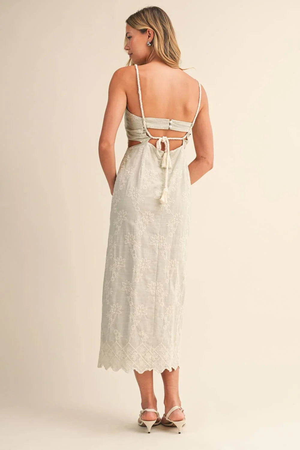 Strap Trim Midi Dress with Cut-Out Waist & Open Back