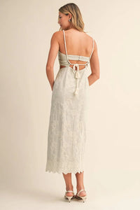 Strap Trim Midi Dress with Cut-Out Waist & Open Back