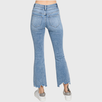 High Rise Crop Bootcut Jeans with Frayed Hem — Light Wash