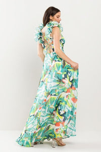 RUFFLED SHOULDER MAXI DRESS - PRIVILEGE 