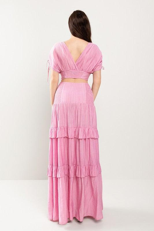 CROPTIO WITH DRAWSTING DETAIL AND MAXI SKIRT SET - PRIVILEGE 