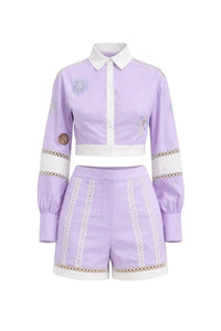 Woven Crop Shirt And Shorts Set With Embroidery