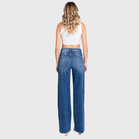 High Rise Comfort Stretch Wide Leg Jeans — Medium Dark Wash