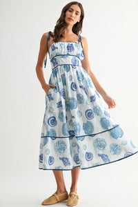 Blue Seashell Print Midi Dress