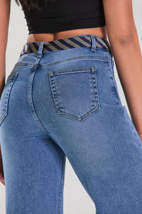 Medium Blue Bootcut Jeans with Tie Detail