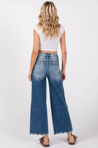 Wide Destroyed High Rise Relaxed Cropped Wide Leg Jeans