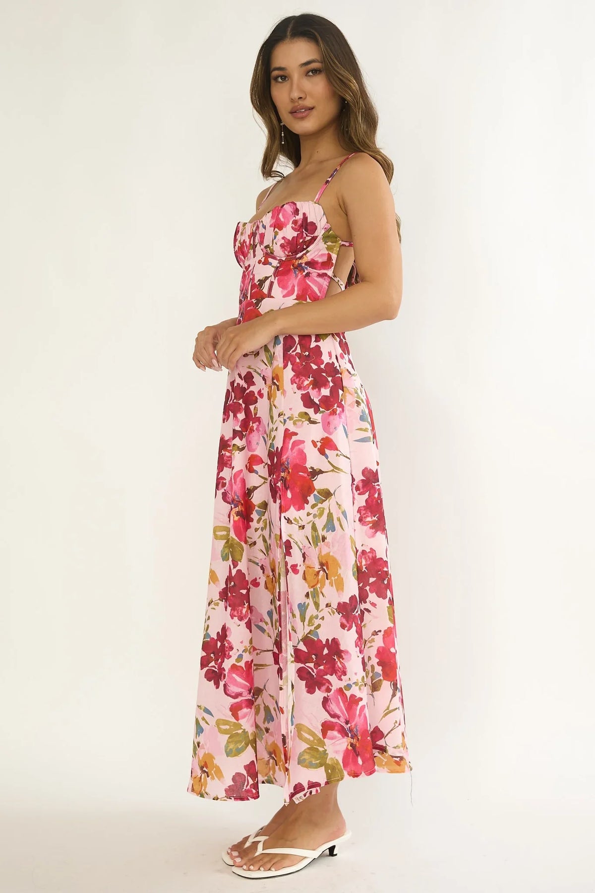 Bodice Floral Maxi Dress corset top open back