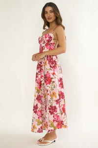 Bodice Floral Maxi Dress corset top open back